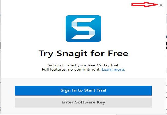 Tắt ô cửa sổ Try Snagit for Free